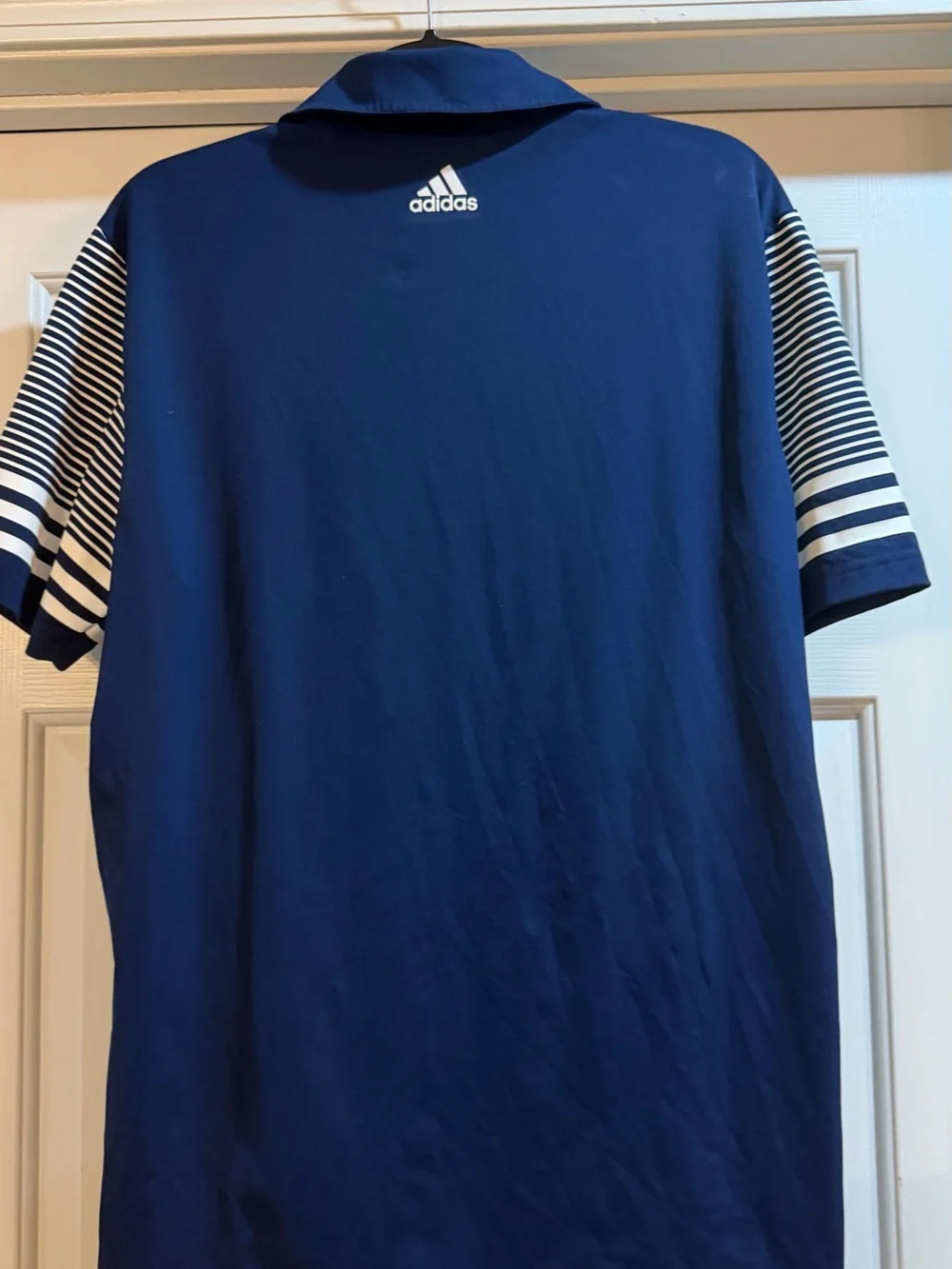 adidas Men’s Navy Polo with Striped White Sleeves